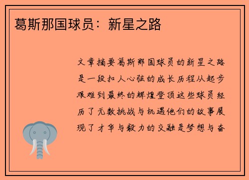 葛斯那国球员：新星之路